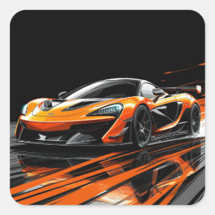 Sticker Carré Voiture de sport orange élégante en course