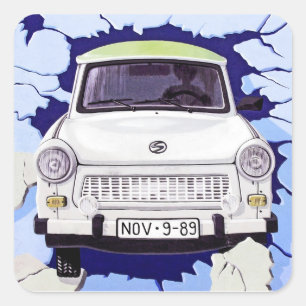 Sticker Carré Voiture de Trabant, bleu-clair, mur de Berlin