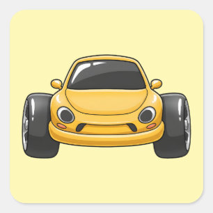 Sticker Carré Voiture dessin animé jaune Toon