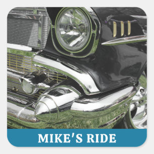 Sticker Carré Voiture noire Chevy 1957, Nom/Message, Votre Photo