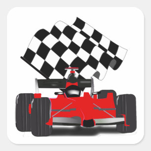 Sticker Carré Voiture Red Race avec drapeau À damiers