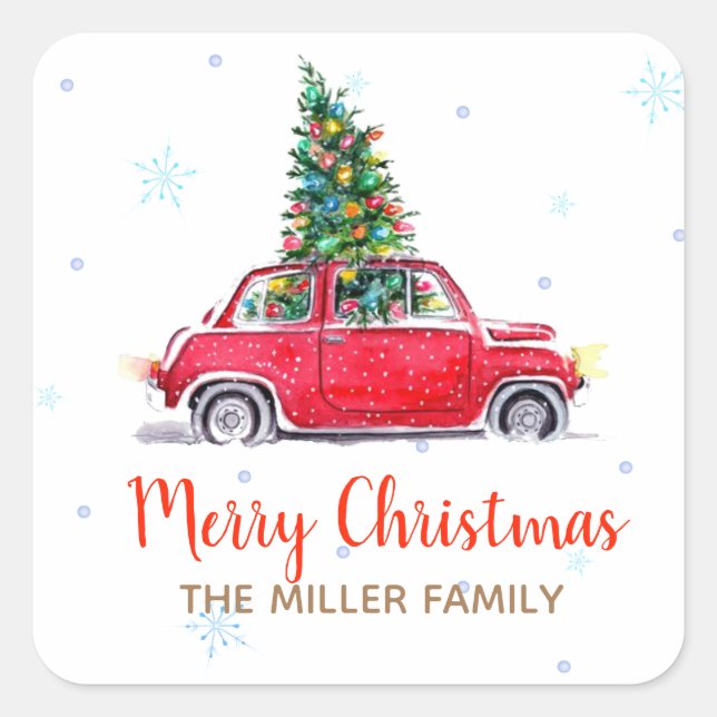 Sticker Carré Voiture rouge Noël (Devant)