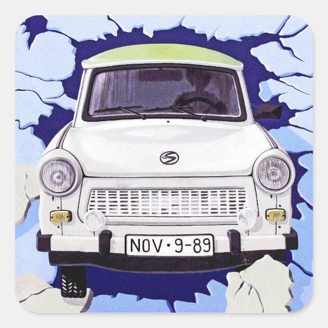 Sticker Carré Voiture Trabant, Bleu pâle, Mur de Berlin (Devant)
