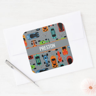 Sticker Carré Voitures De Course Sportives Colorées Enfants Pers