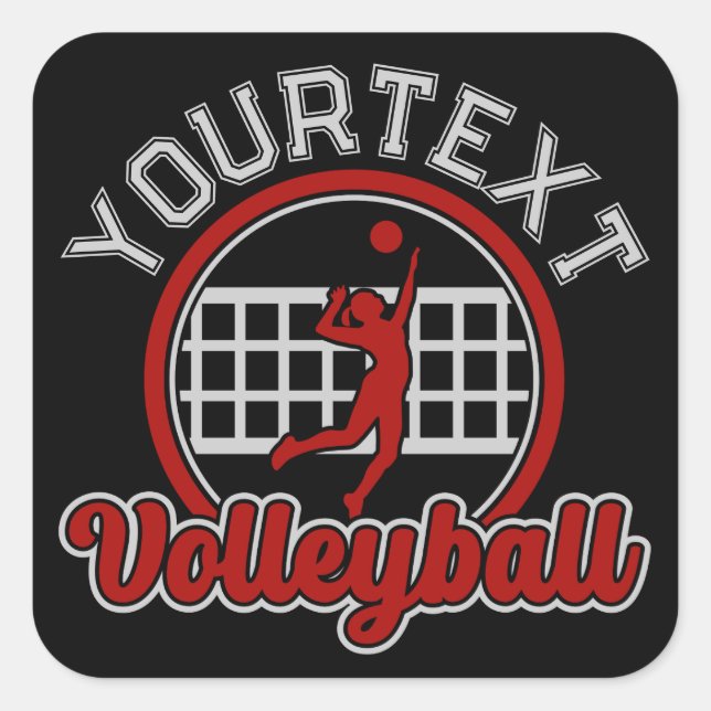 Sticker Carré Volleyball AJOUTER LE NOM Spike Ball Attaque Équip (Devant)
