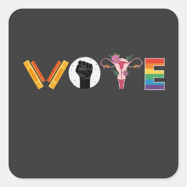 Sticker Carré VOTE Books Uterus LGBT Support (Devant)