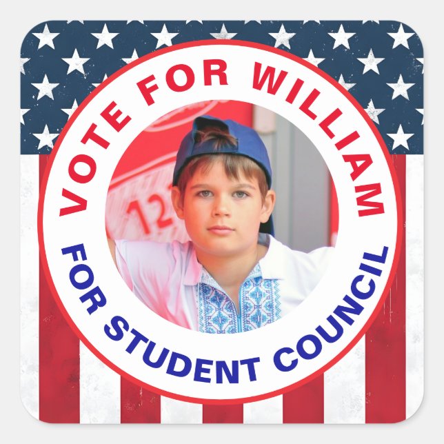 Sticker Carré "Vote" modifiable pour un président de classe avec (Devant)