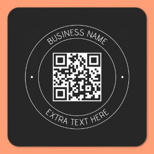 Sticker Carré Votre code QR & Texte modifiable Noir & Blanc