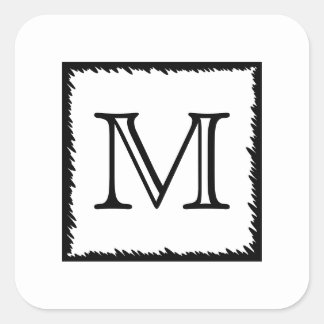 Sticker Carré Votre Lettre. Monogramme personnalisé. Noir et bla