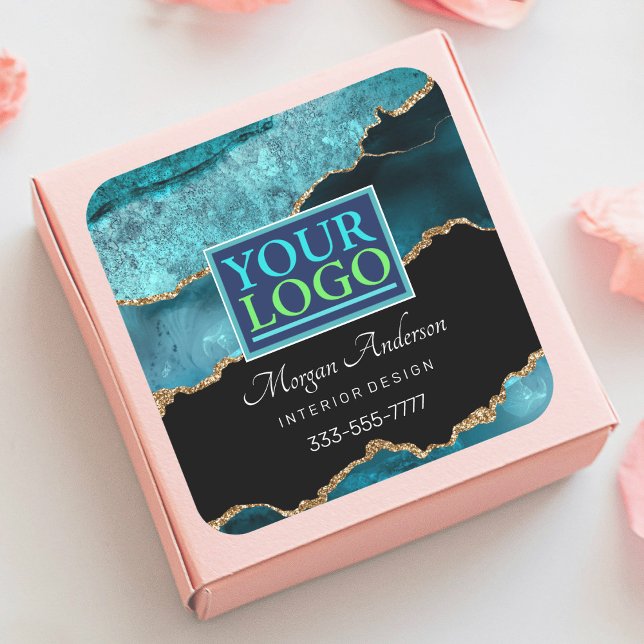 Sticker Carré Votre logo, do-it-yourself d'affaires, Turquoise B (Créateur téléchargé)