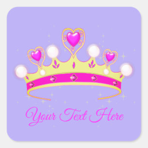 Sticker Carré Votre nom/couleur Pearl Rose & Gold Crown Princess
