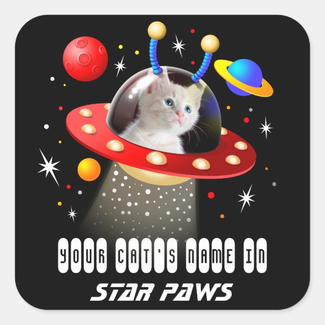 Sticker Carré Votre nom et photo de chats dans une scène scifi U (Devant)