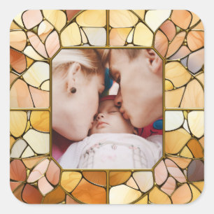 Sticker Carré VOTRE photo dans cadre en verre inoxydable Faux