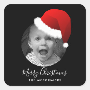 Sticker Carré Votre photo Funny Noël Père Noël Nom de famille