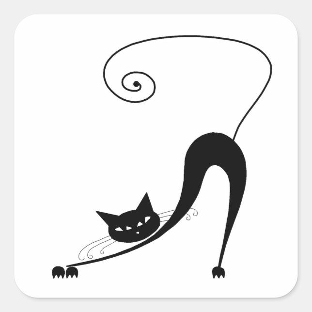 Sticker Carré Votre texte - Caractère Chat Noir Pose 9 (Devant)