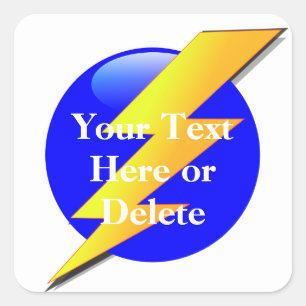 Sticker Carré Votre texte/couleur Bleu/Or Éclair Superhero