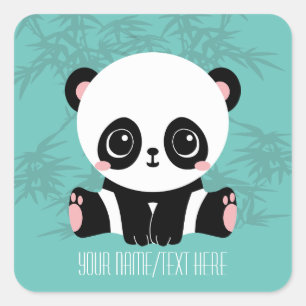 Sticker Carré Votre texte/couleur mignonne Ours de panda en bamb