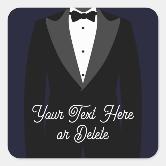 Sticker Carré Votre texte/couleur noir Tuxedo Suit Groom Prom (Devant)