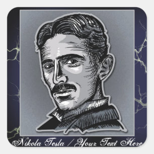 Sticker Carré Votre texte Nikola Tesla Engineer Electric Blue/Gr