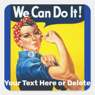 Sticker Carré Votre texte Vintage Rosie le Riveter Woman Power