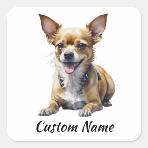 Sticker Carré Votre véhicule Chien Chihuahua Nom personnalisé