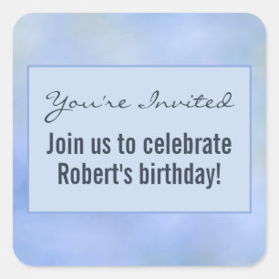 Sticker Carré Vous êtes invités Cachet Bleu Jaune Abstrait Casua