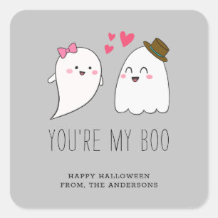 Sticker Carré Vous êtes mon Boo Halloween Kawaii Ghost Cute Grey