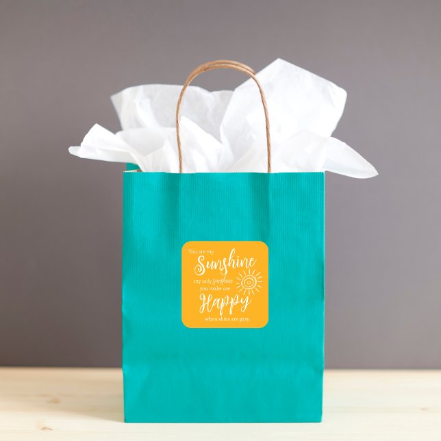 Sticker Carré Vous êtes My Sunshine Me rendre heureux Orange ave (You are My Sunshine, You Make Me Happy Stickers! Great for gift bags, packages, lunch bags, & more.)