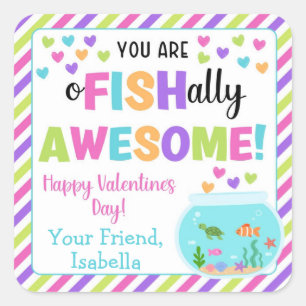 Sticker Carré Vous êtes O-Fish-Ally Awesome Valentines pour enfa