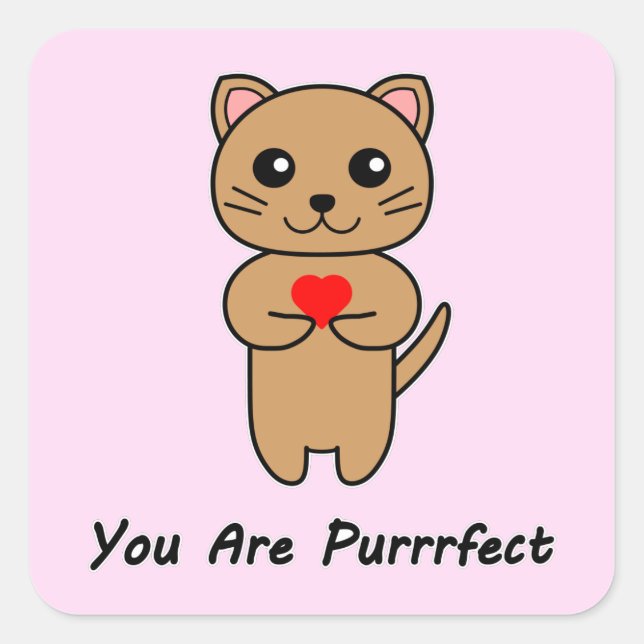 Sticker Carré Vous êtes Purrrfect - Fond rose (Devant)