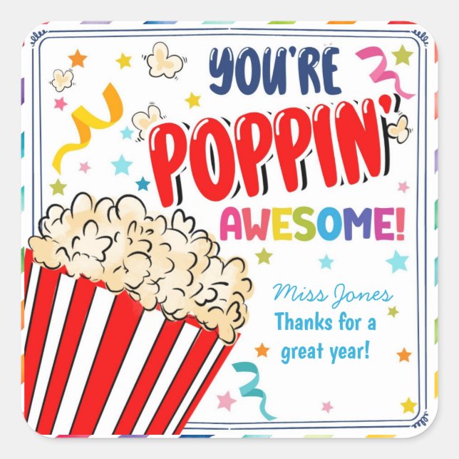 Sticker Carré vous me faites pop merci popcorn volontaire (Devant)