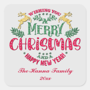 Sticker Carré Vous souhaitant un Joyeux Noël et une Bonne Année