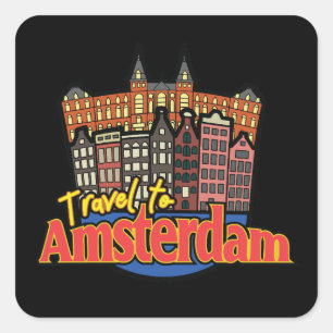 Sticker Carré Voyage à Amsterdam Pays-Bas Vintage