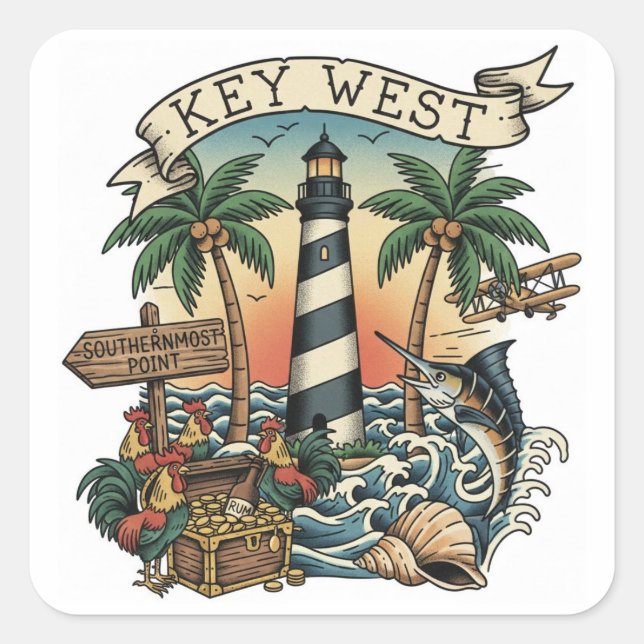 Sticker Carré Voyage à Key West en Floride (Devant)