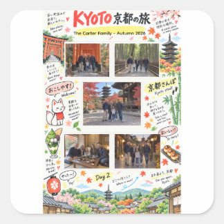 Sticker Carré Voyage à Kyoto au Japon 5 Photo Collage Zine de vo