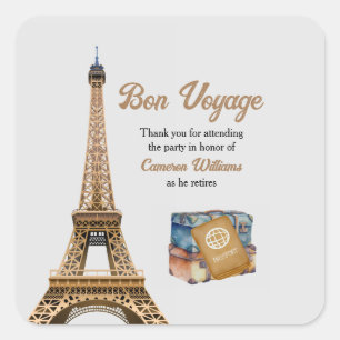 Sticker Carré Voyage à la retraite Thème Bon voyage Tour Eiffel