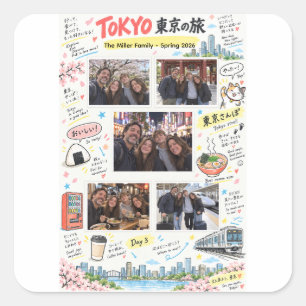 Sticker Carré Voyage à Tokyo au Japon 5 Photo Collage Zine de vo