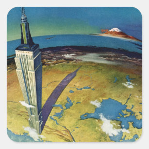 Sticker Carré Voyage Ancien New York City Empire State Building