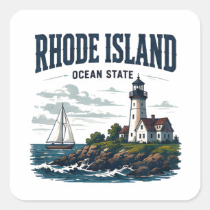 Sticker Carré Voyage au phare côtier de Rhode Island
