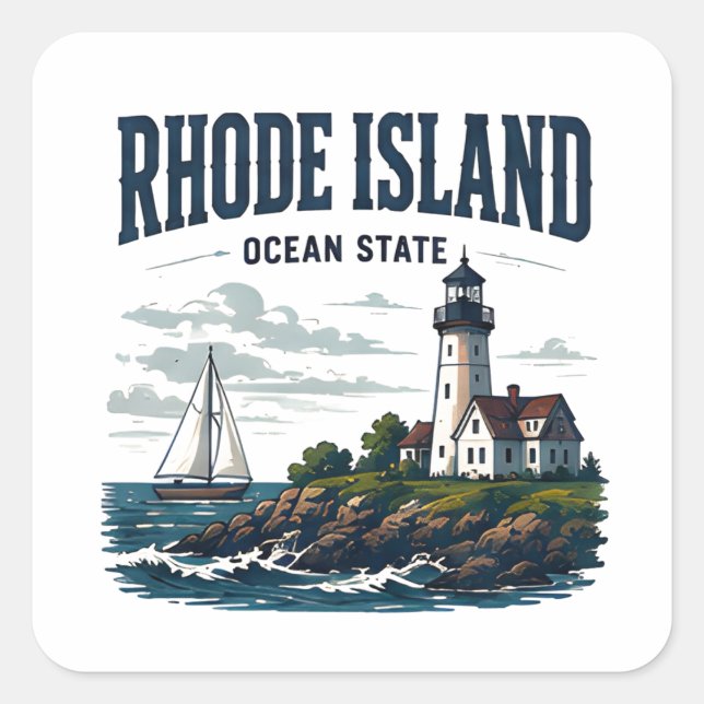 Sticker Carré Voyage au phare côtier de Rhode Island (Devant)