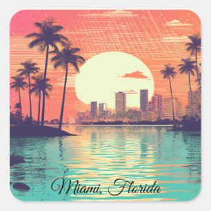 Sticker Carré Voyage coloré vintage rétro Miami Floride