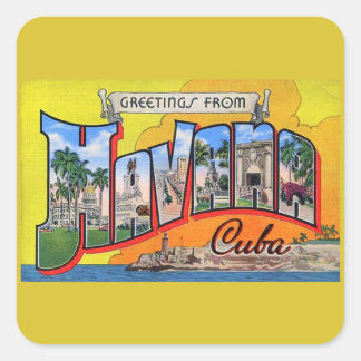 Sticker Carré Voyage Cuba vintage - Salutations de La Havane
