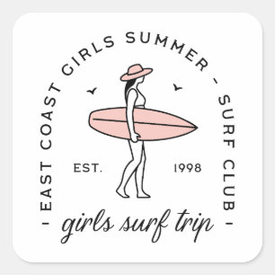 Sticker Carré voyage de filles club de surf surf amies d'été sur