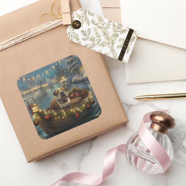 Sticker Carré Voyage du festival de Noël de Bulldog (Cadeaux)