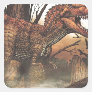 Sticker Carré Voyage Jurassique : Dinosaure dans son Habitat Nat