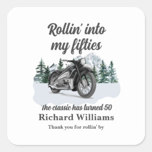 Sticker Carré Voyage Moto Classique Roulante 50e Anniversaire