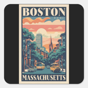 Sticker Carré voyage vintage à boston