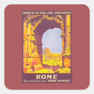 Sticker Carré Voyage Vintage, le Colisée à Rome Italie Italien