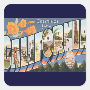Sticker Carré Voyage Vintage, Salutations des Pavots de Californ