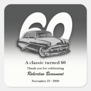 Sticker Carré Voyage Voiture Verte Classique Fête son 60e Annive